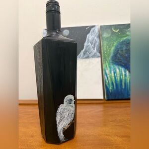Black Bottle with Owl Painting